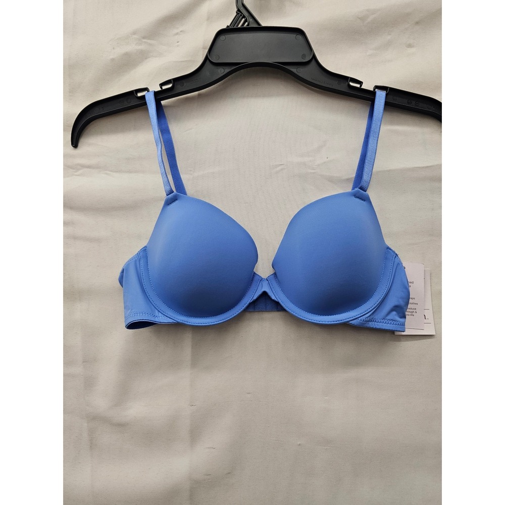 Auden Womens Lightly Lined Demi Bra Blue Nylon Blend Underwire Size 32B